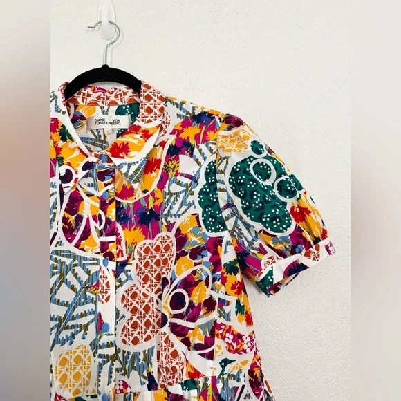Diane Von Furstenberg Paddy Printed Cotton Blend Poplin Midi Shirt Dress Large - Picture 5 of 11